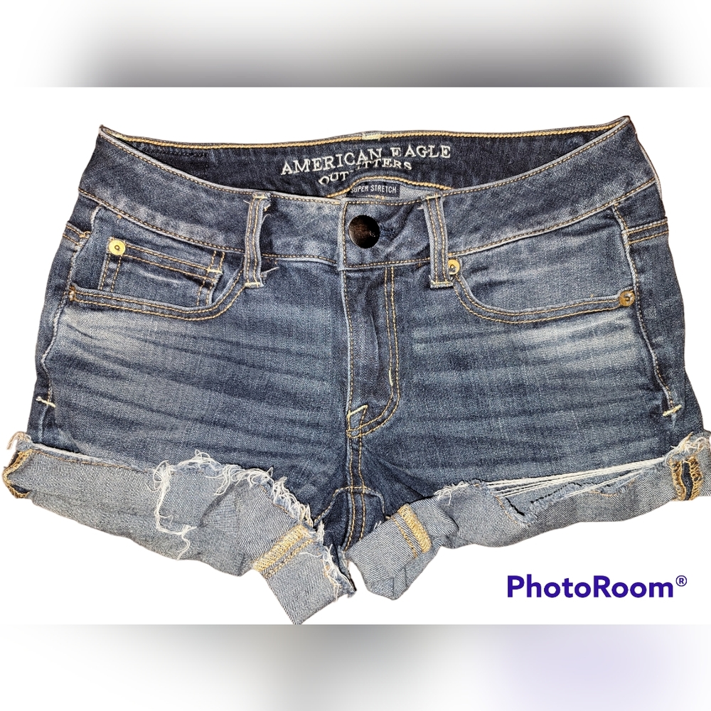 American Eagle Super Stretch Shortie Denim Jean Shorts Size 2